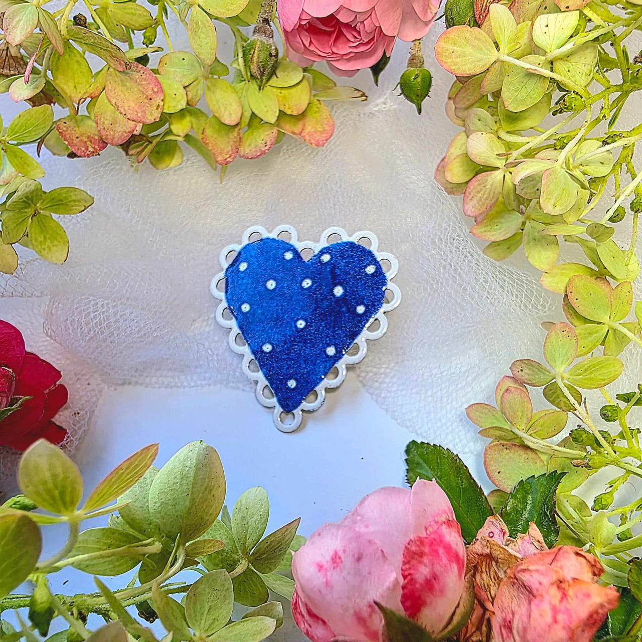 Heart Brooch with Polka Dots