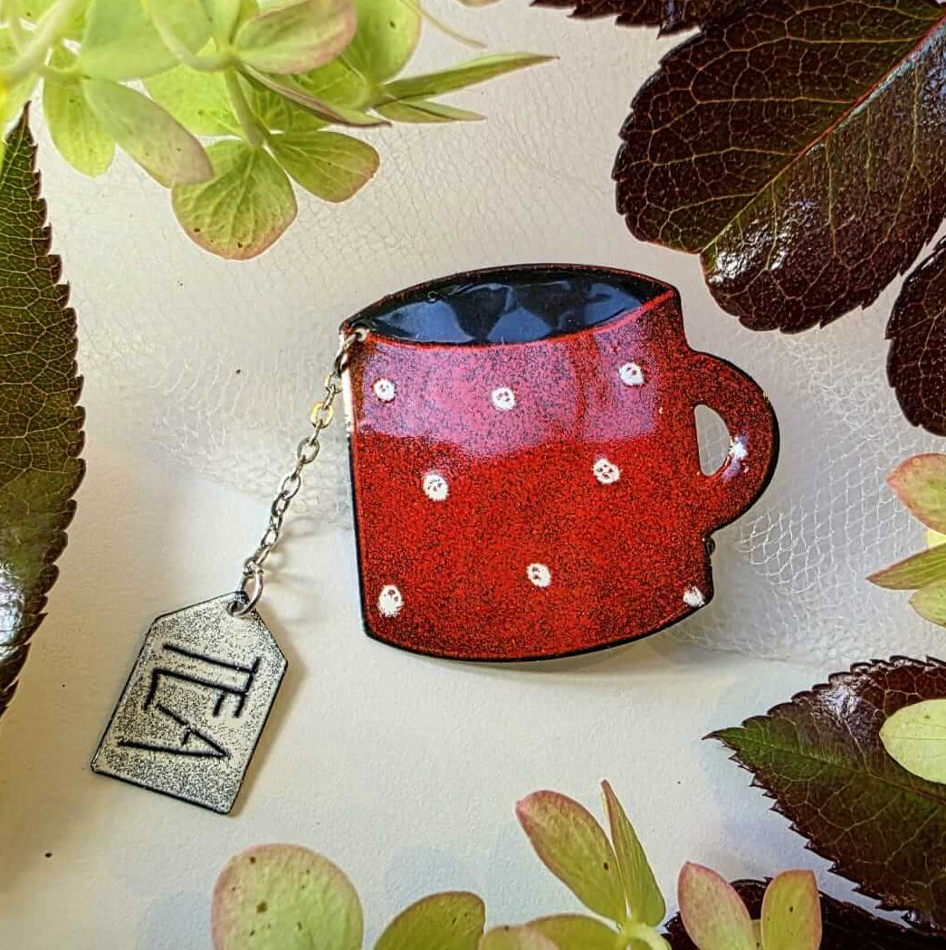 Red Tea Cup Brooch