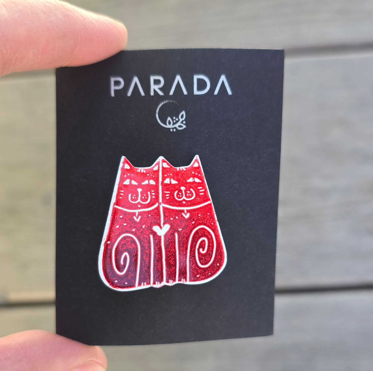 Two Cats Red Brooch