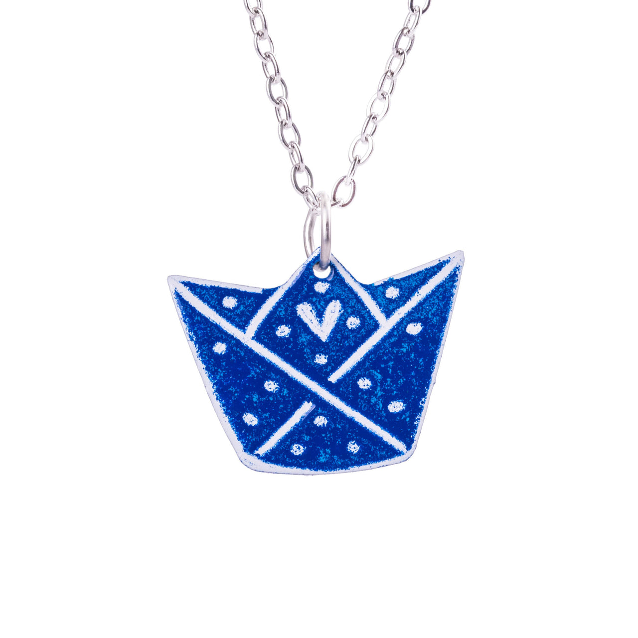 Blue Origami Boat Necklace