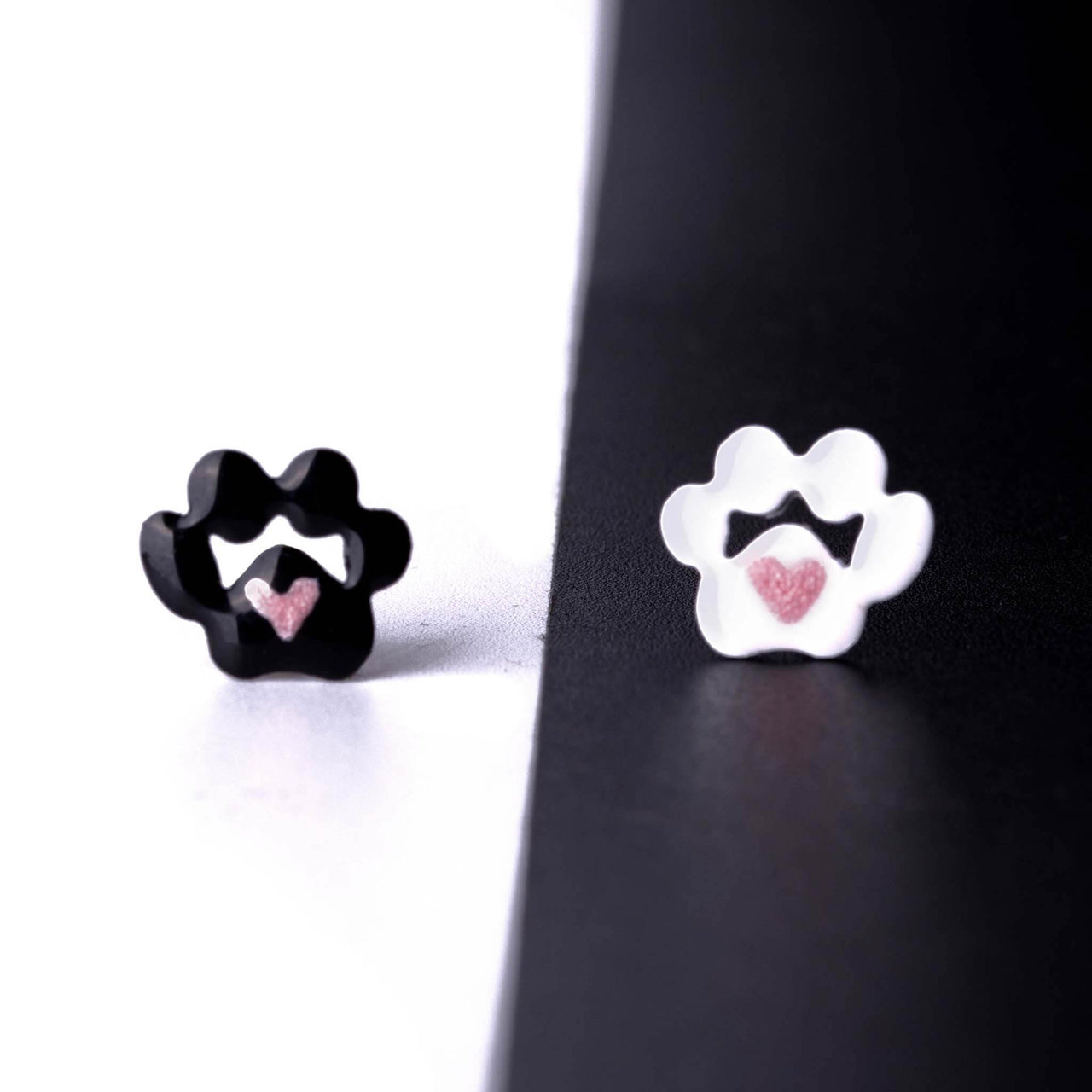 Black and White Mismatched Paw Stud Earrings