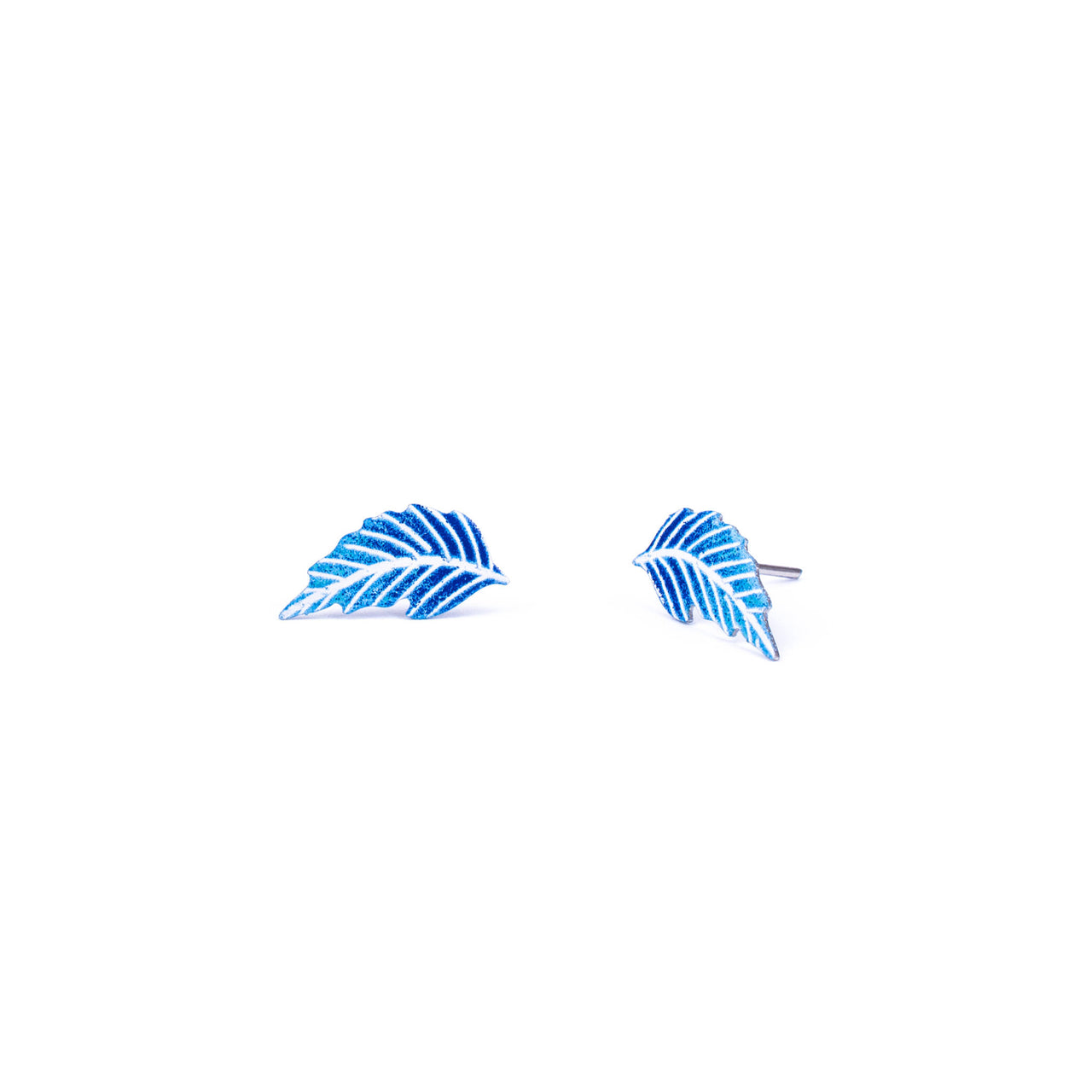 Blue Feather Stud Earrings