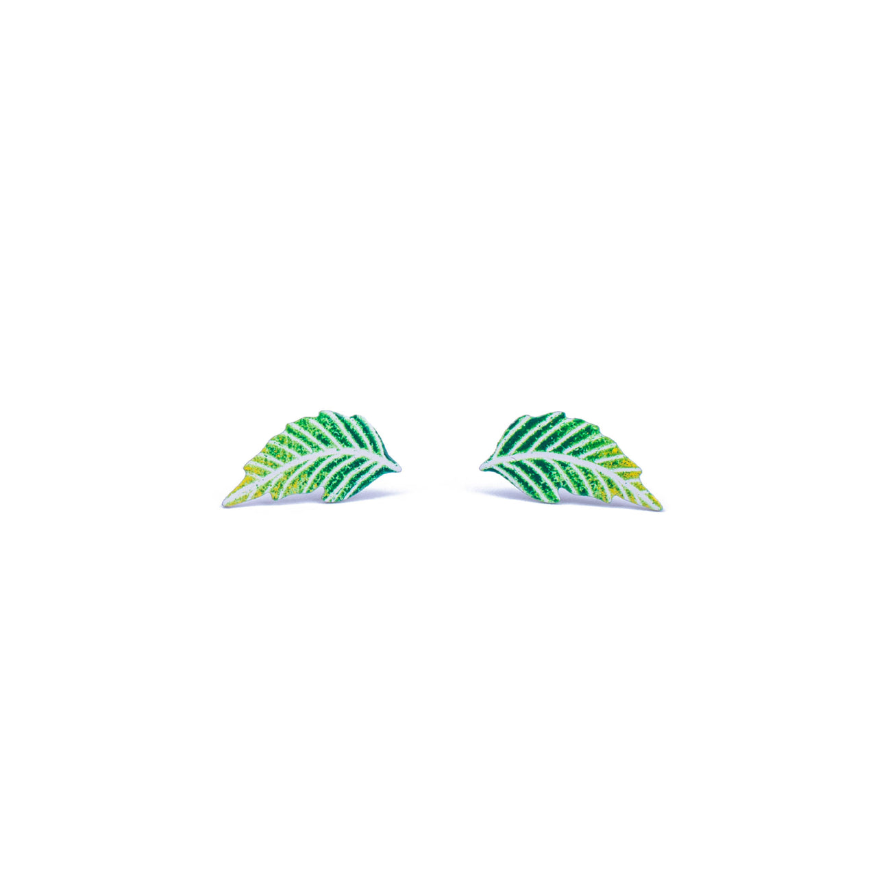 Green Feather Stud Earrings