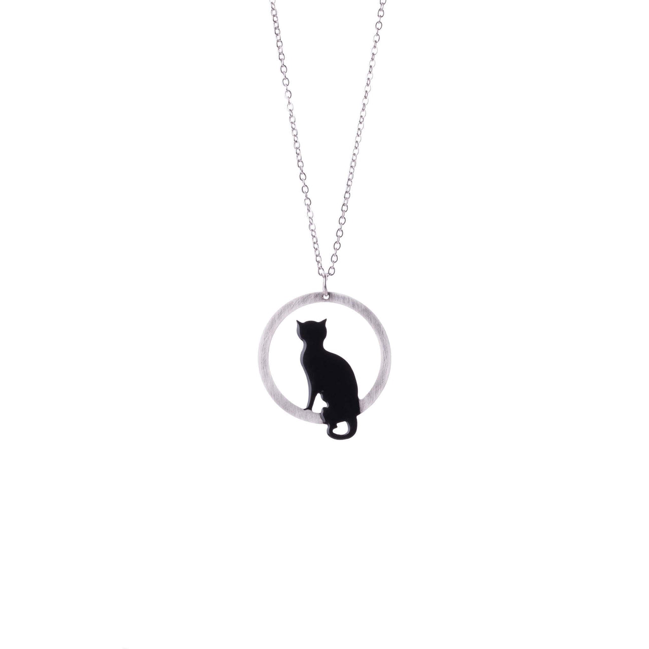 Black Cat in Circle Necklace