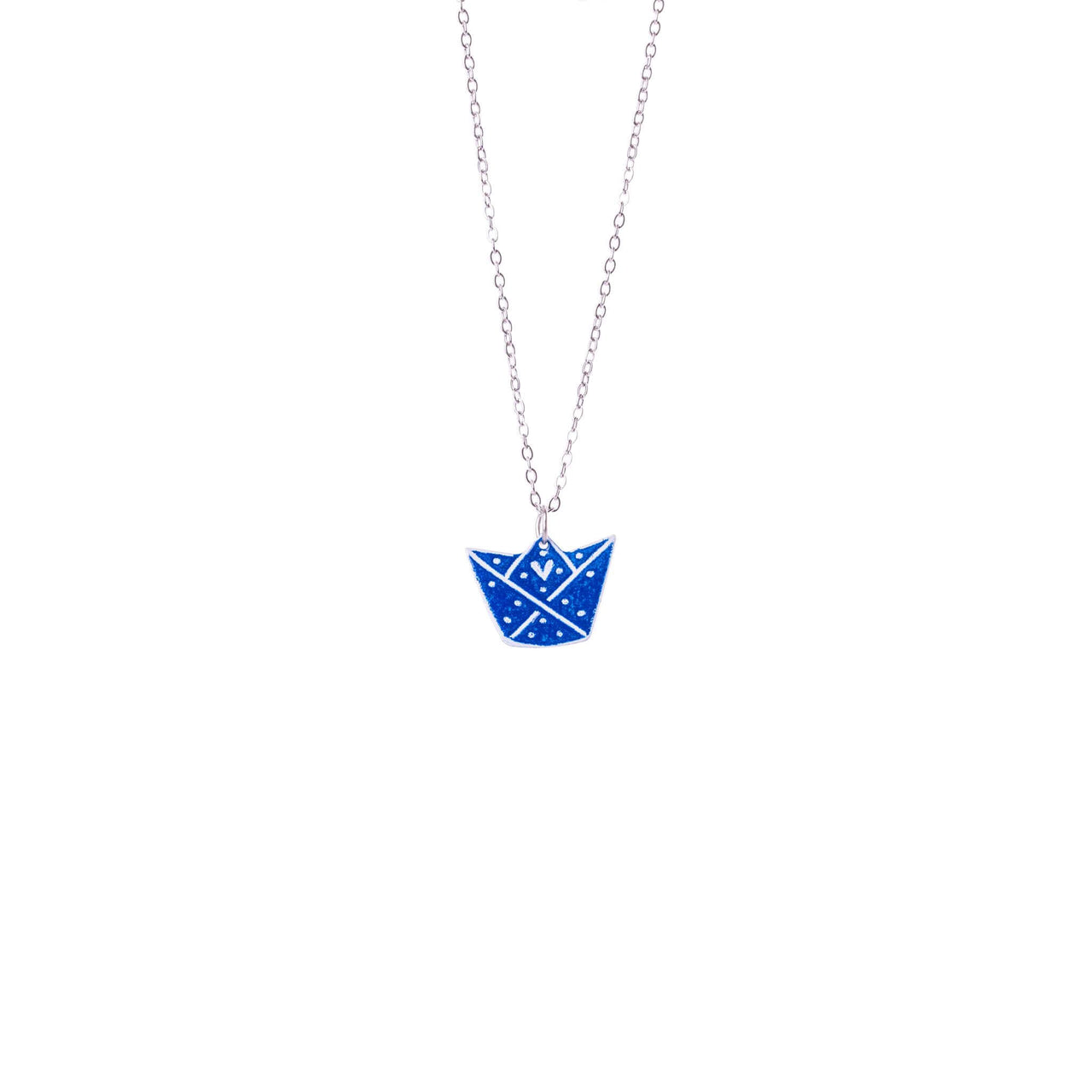 Blue Origami Boat Necklace