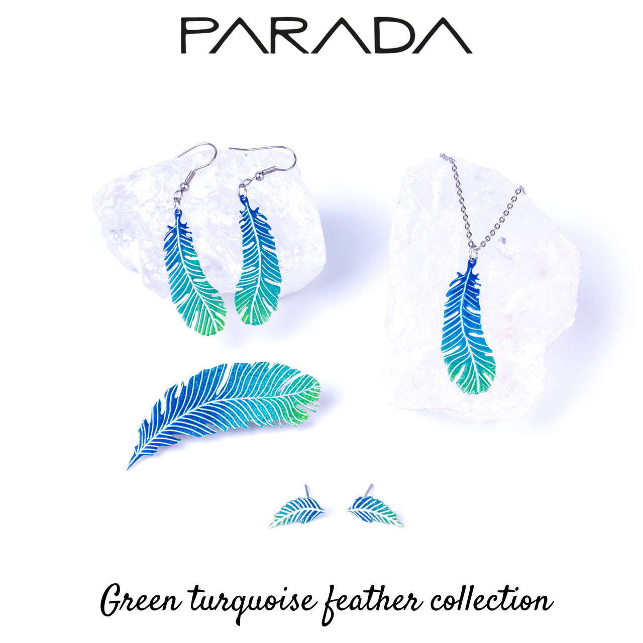Green Turquoise Feather Earrings