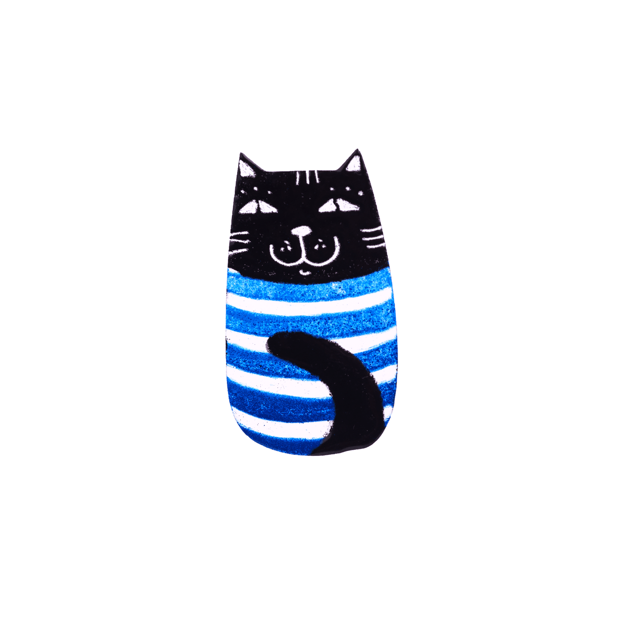 Brosche Schwarze Katze mit blauen Streifen