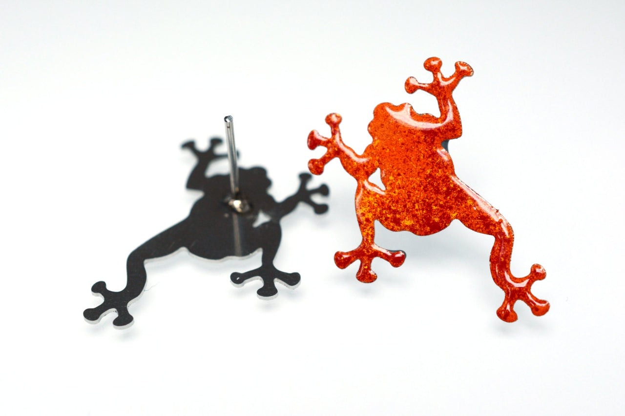 Orange Frog Stud Earrings