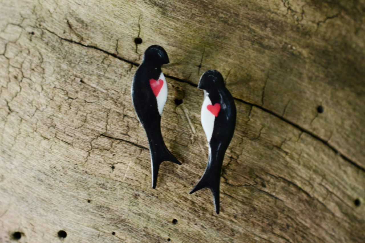 Black and White Swallow Earrings