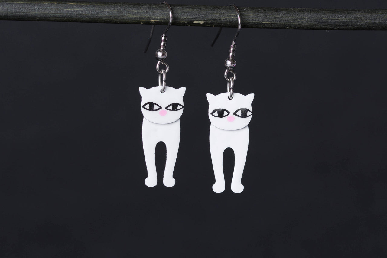 White Cat Earrings