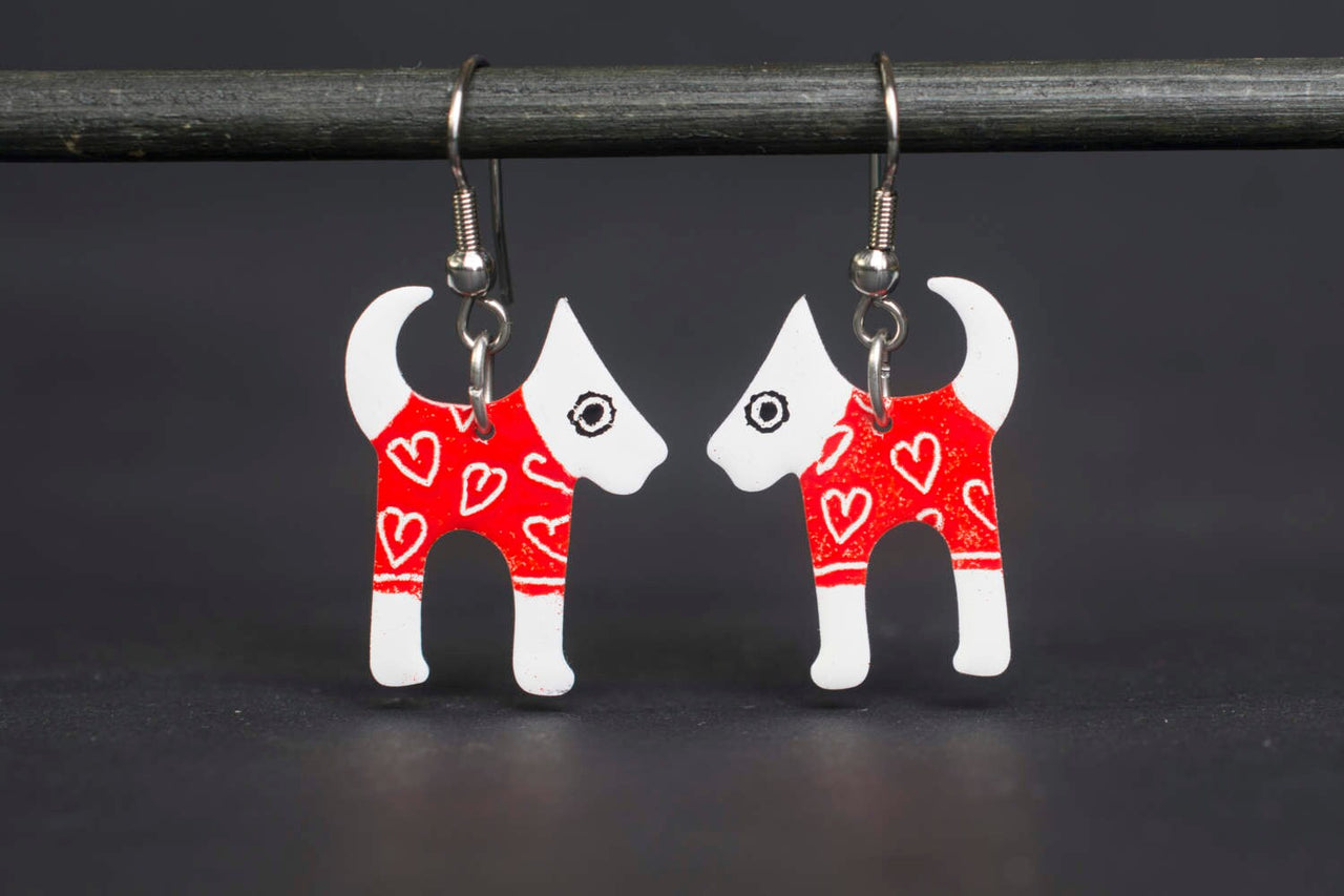 Red Dog Earrings with Hearts