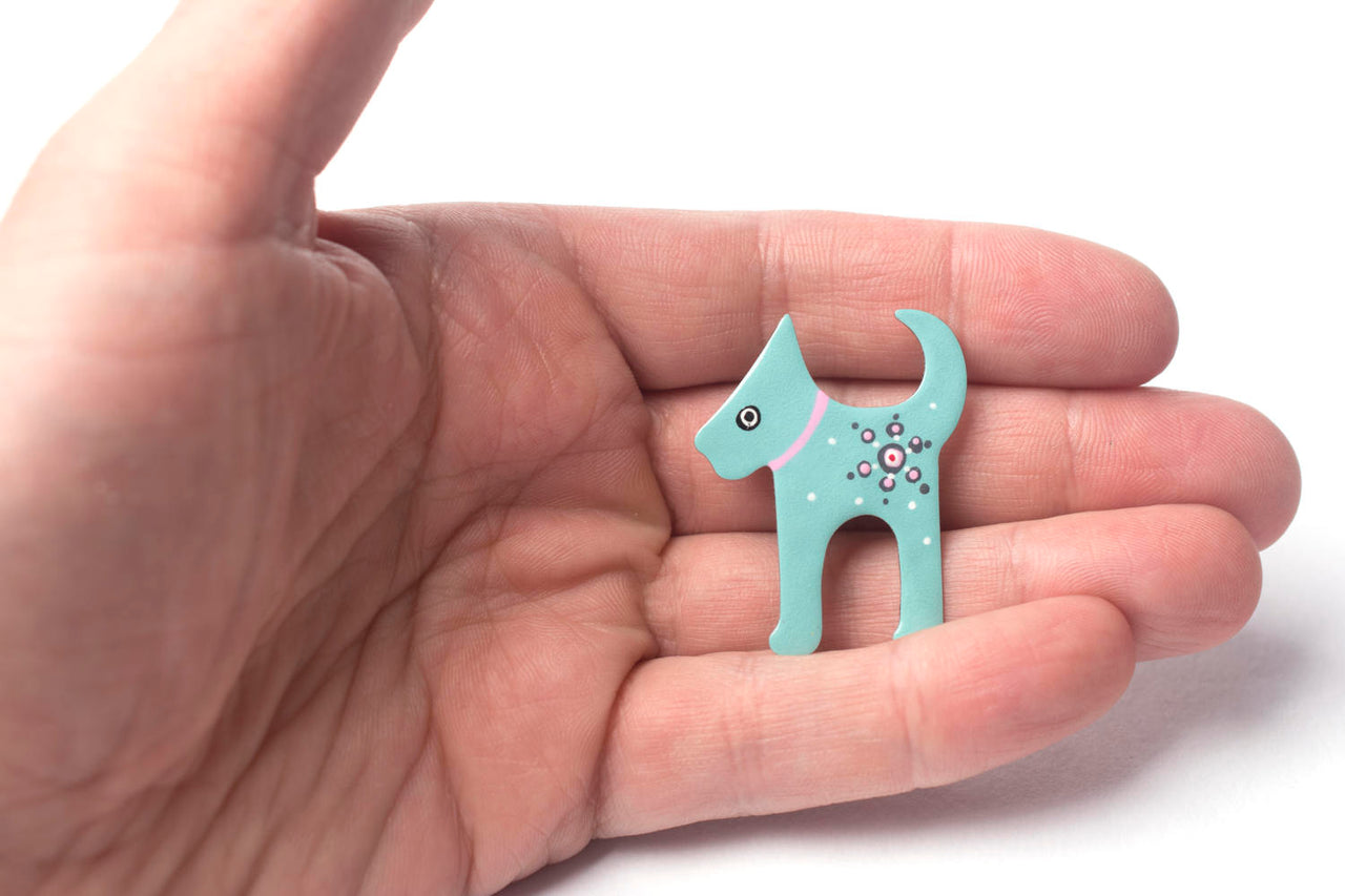 Quirky Turquoise Dog Brooch