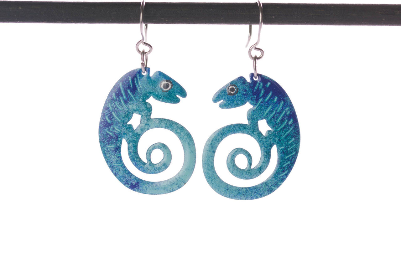 Blue Chameleon Earrings