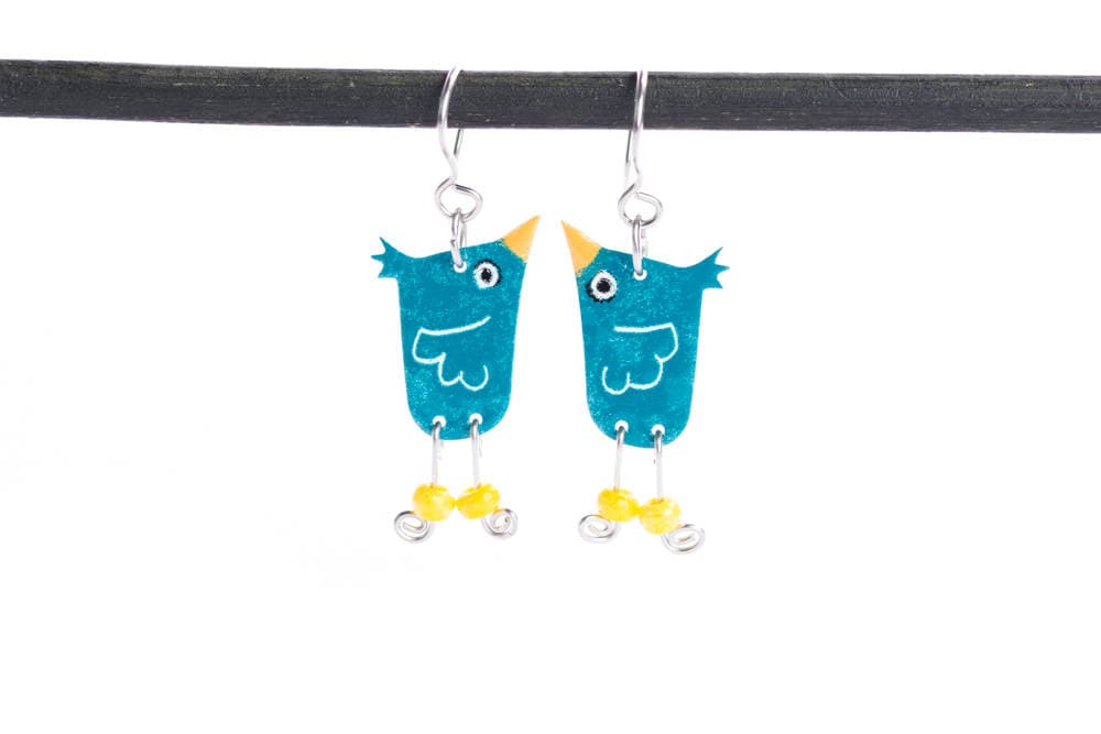 Funny Blue Bird Earrings
