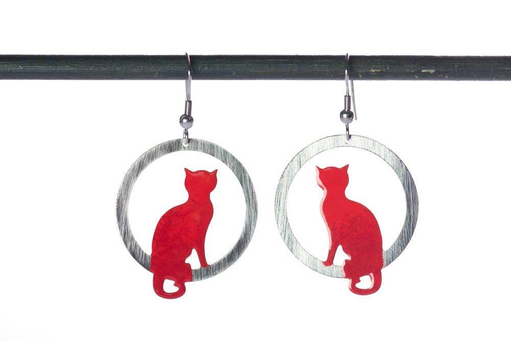 Sitting Red Cat Earrings