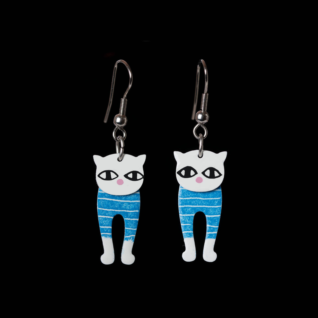 Blue Cat Earrings with Stripes