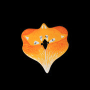 orange fox brooch featuring two foxes