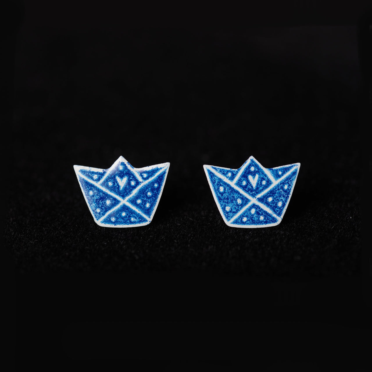 Blue Origami Boat Stud Earrings