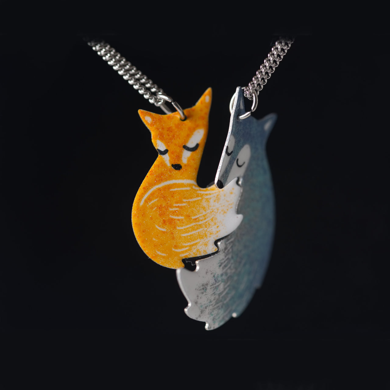 Fox and Wolf Couple Necklaces