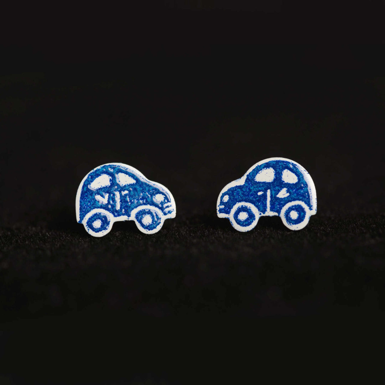 Blue car stud earrings