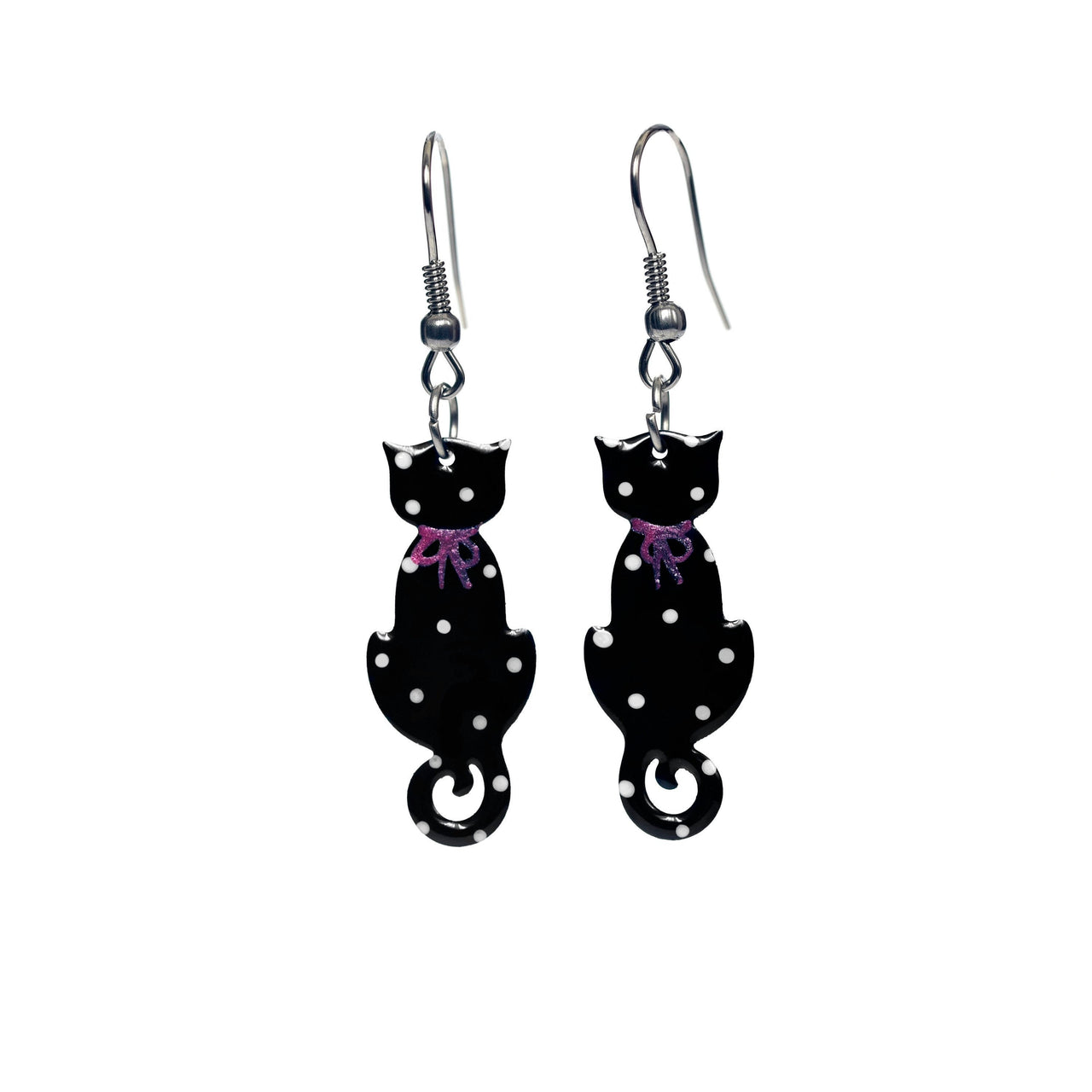 Black Cat Earrings with Polka Dots