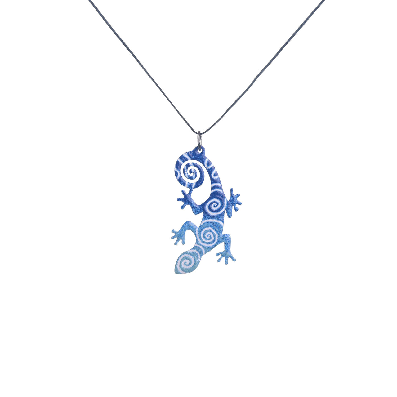 Hand Painted Blue Gecko Necklace