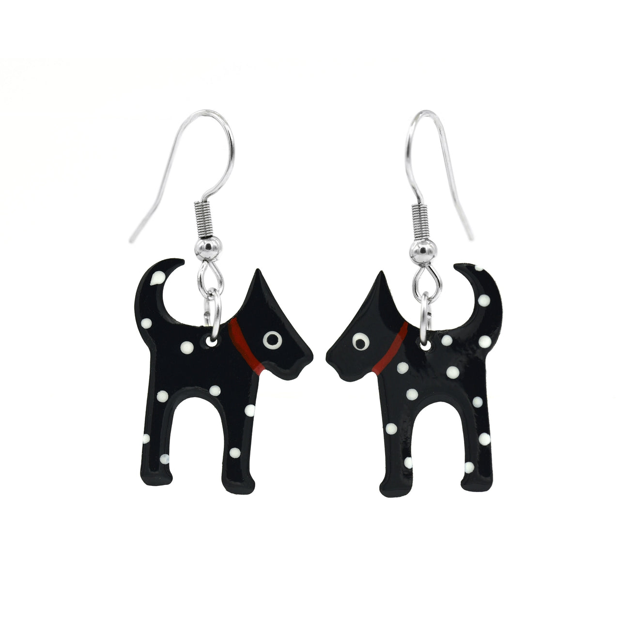 Black Dog  Earrings with Polka Dots