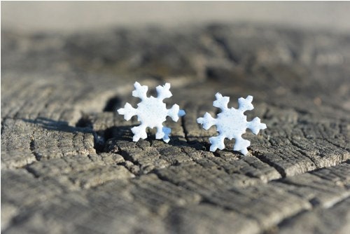 White Snowflake Stud Earrings, Stainless Steel