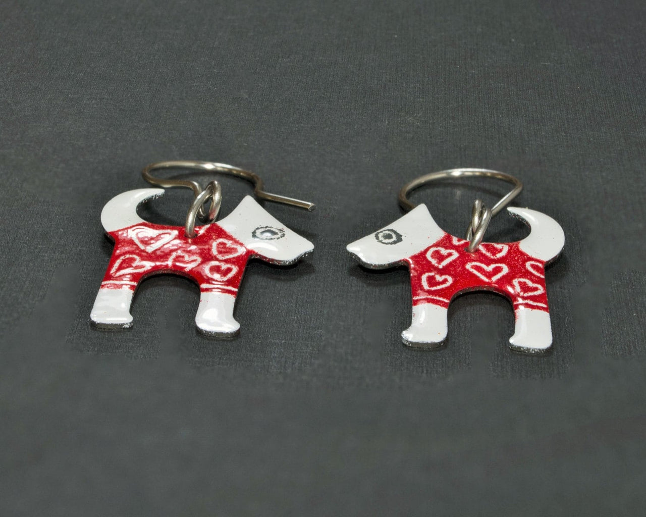 Red Dog Earrings with Hearts