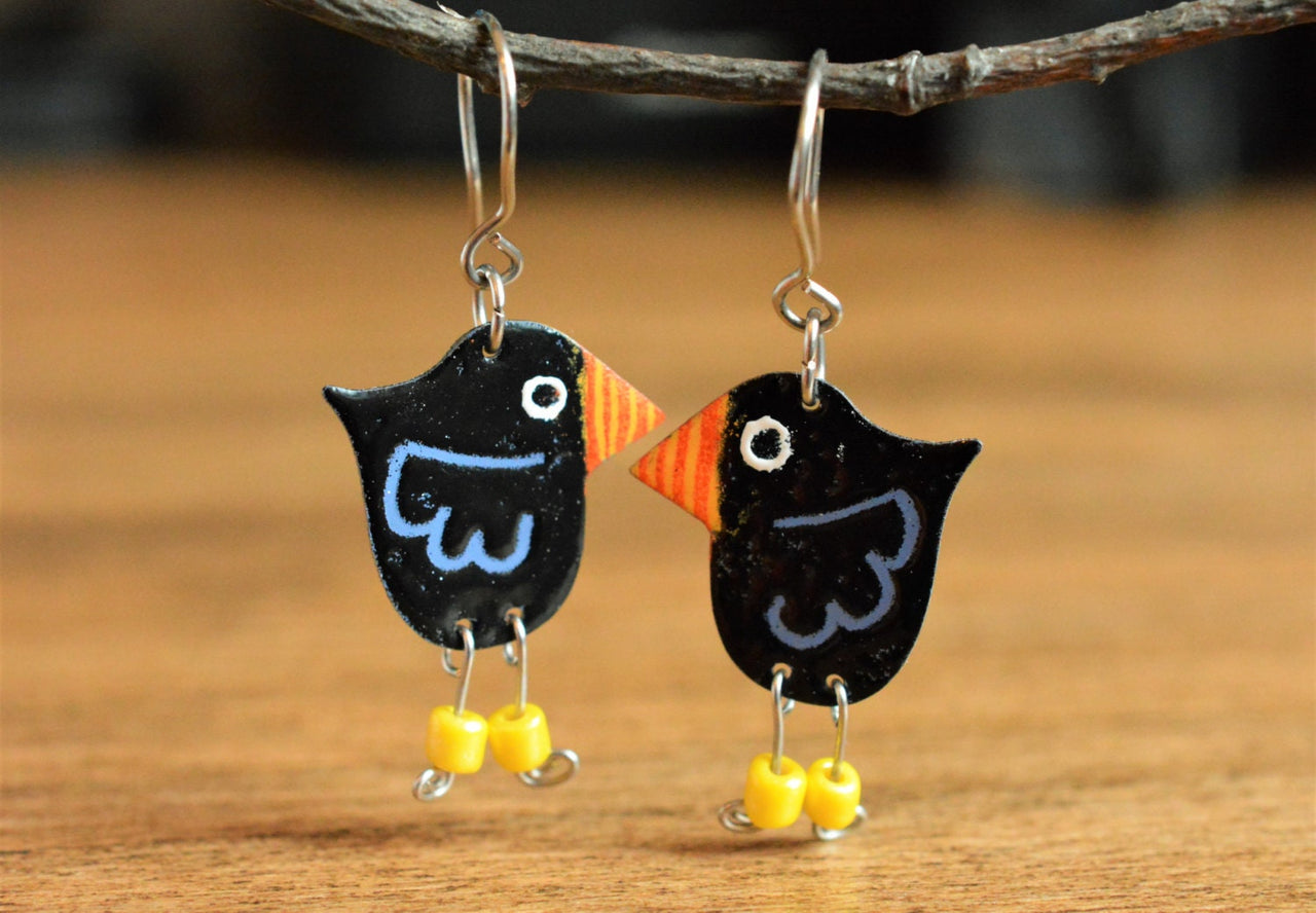 Funny Silly Blackbird Earrings