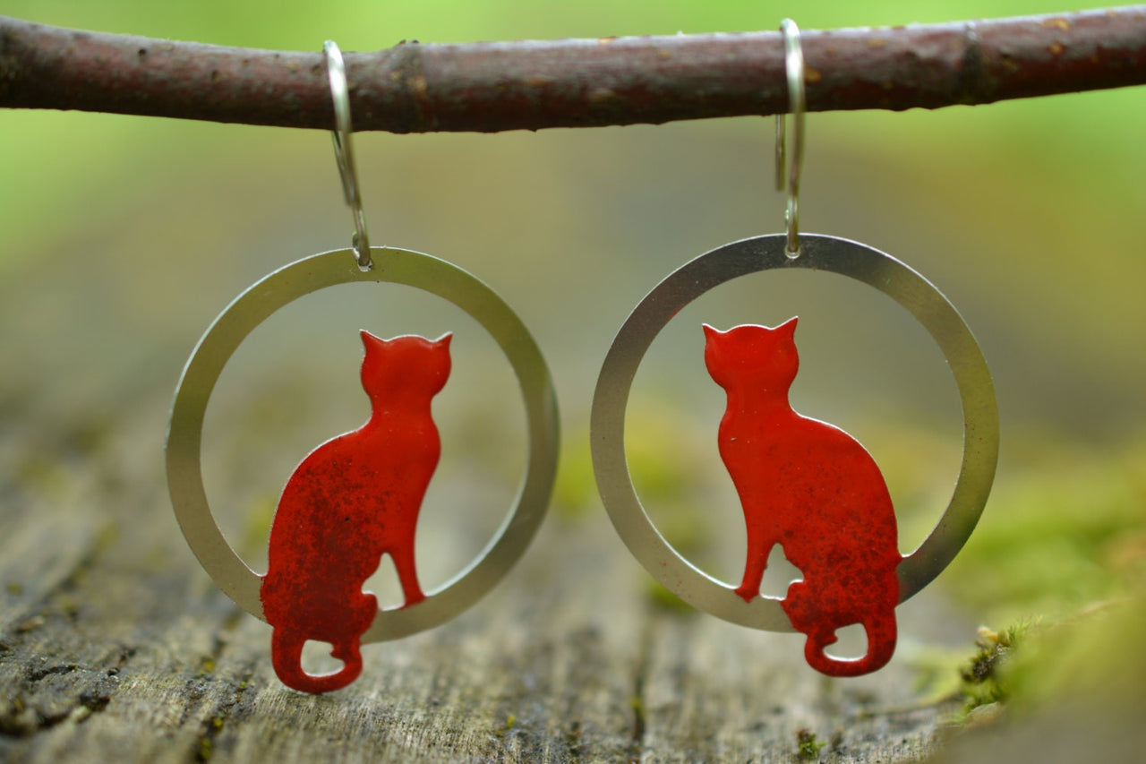 Sitting Red Cat Earrings