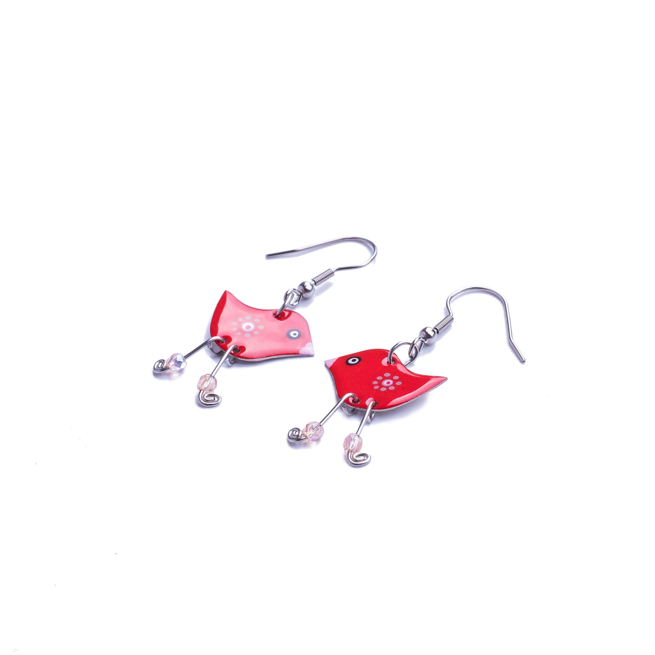 Red Bird Earrings with Dangle Legs